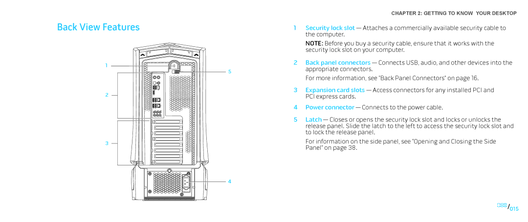 Dell Area-51 ALX manual Back View Features, Appropriate connectors 