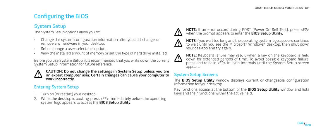 Dell Area-51 ALX manual Configuring the Bios, Entering System Setup, System Setup Screens 