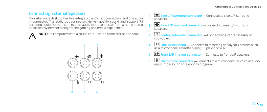 Dell Area-51 ALX manual Connecting External Speakers 