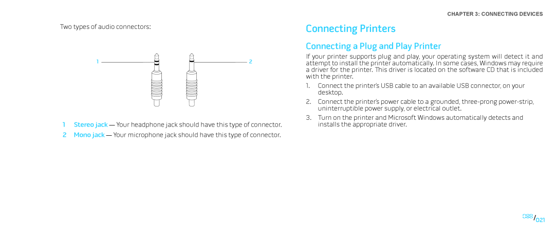 Dell Area-51 ALX manual Connecting Printers, Connecting a Plug and Play Printer 