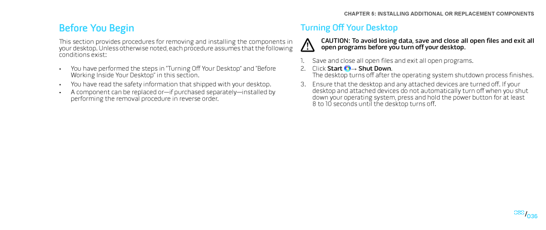 Dell Area-51 ALX manual Before You Begin, Turning Off Your Desktop 