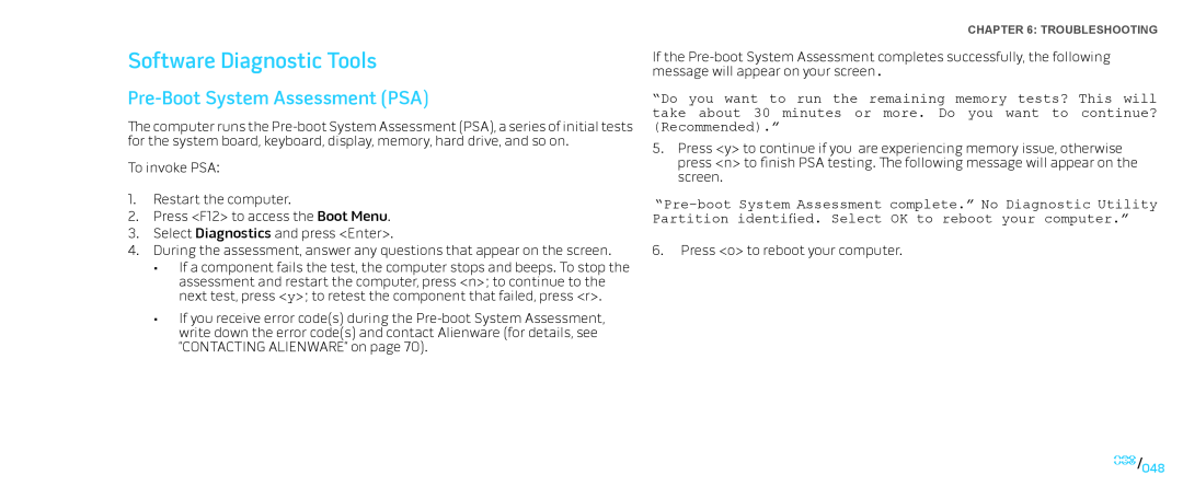 Dell Area-51 ALX manual Software Diagnostic Tools, Pre-Boot System Assessment PSA 