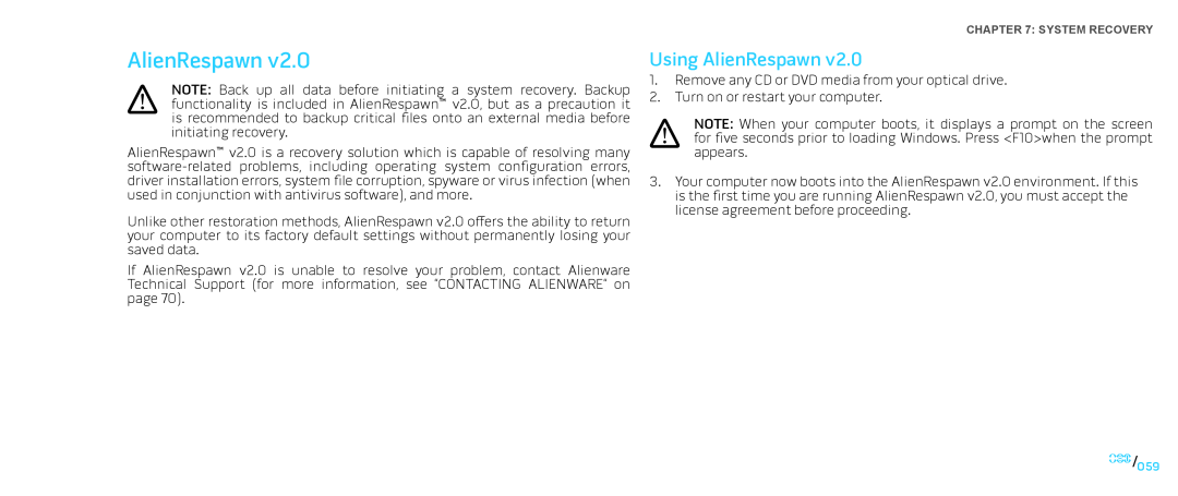 Dell Area-51 ALX manual Using AlienRespawn 