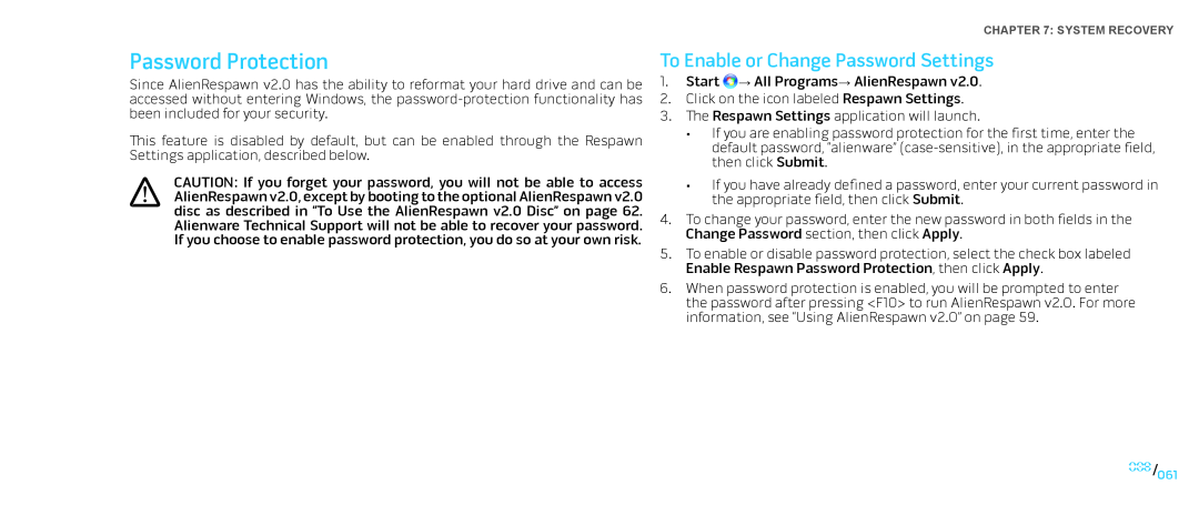 Dell Area-51 ALX manual Password Protection, To Enable or Change Password Settings 