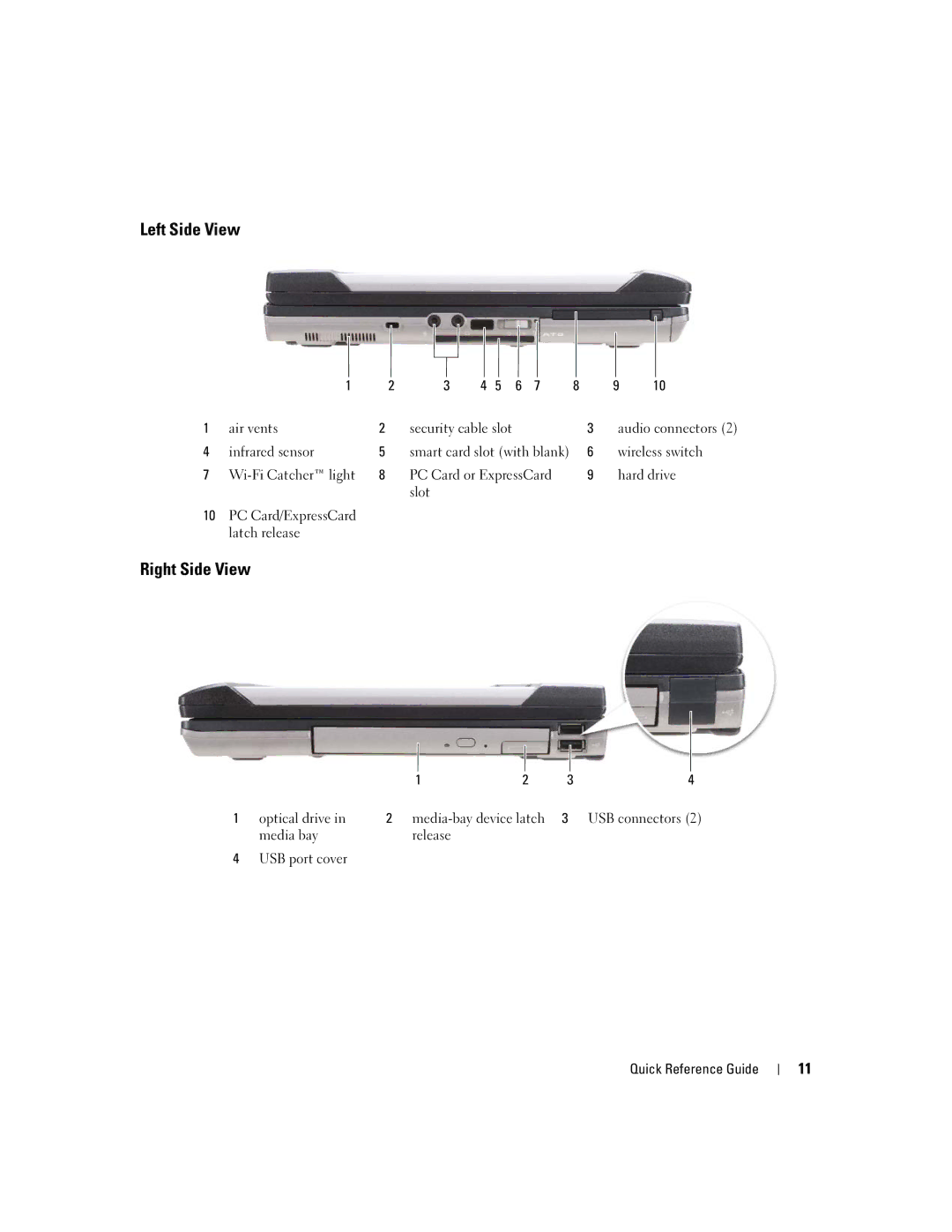 Dell ATG D620 manual Left Side View, Right Side View 