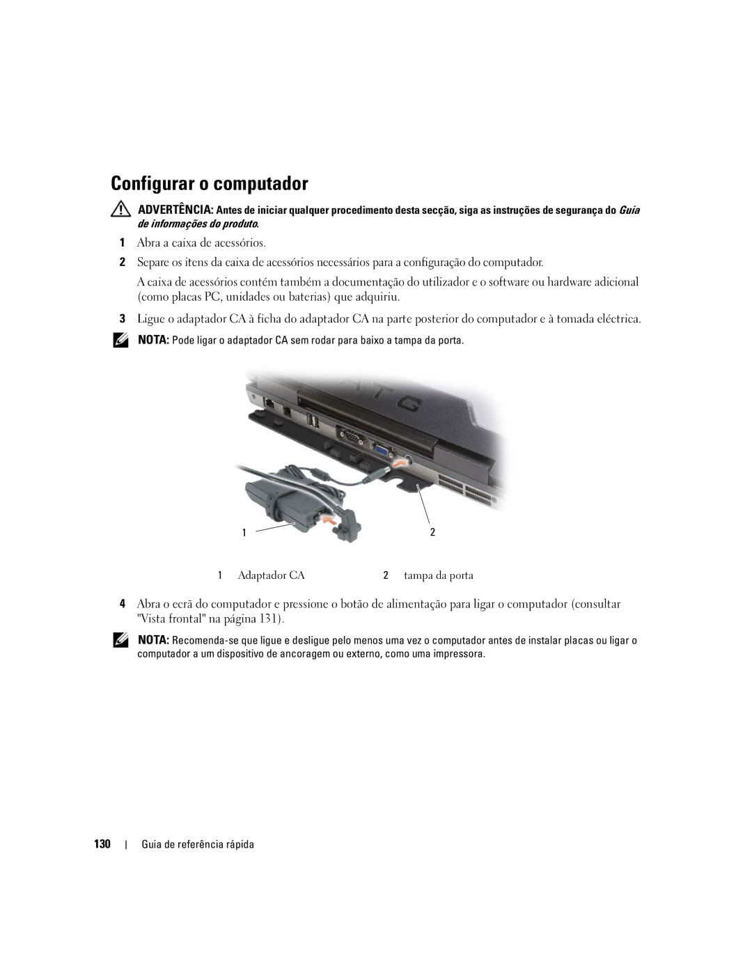 Dell ATG D620 manual Configurar o computador, 130 