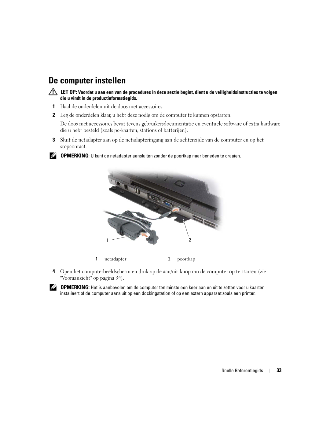 Dell ATG D620 manual De computer instellen 