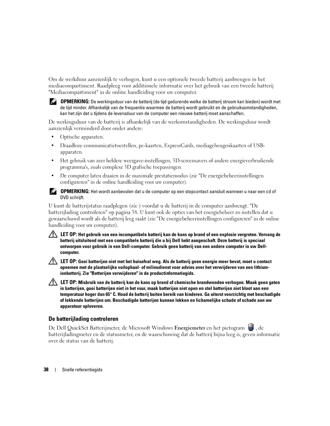 Dell ATG D620 manual De batterijlading controleren 