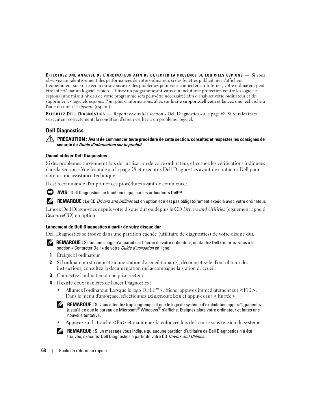 Dell ATG D620 manual Quand utiliser Dell Diagnostics, Lancement de Dell Diagnostics à partir de votre disque dur 