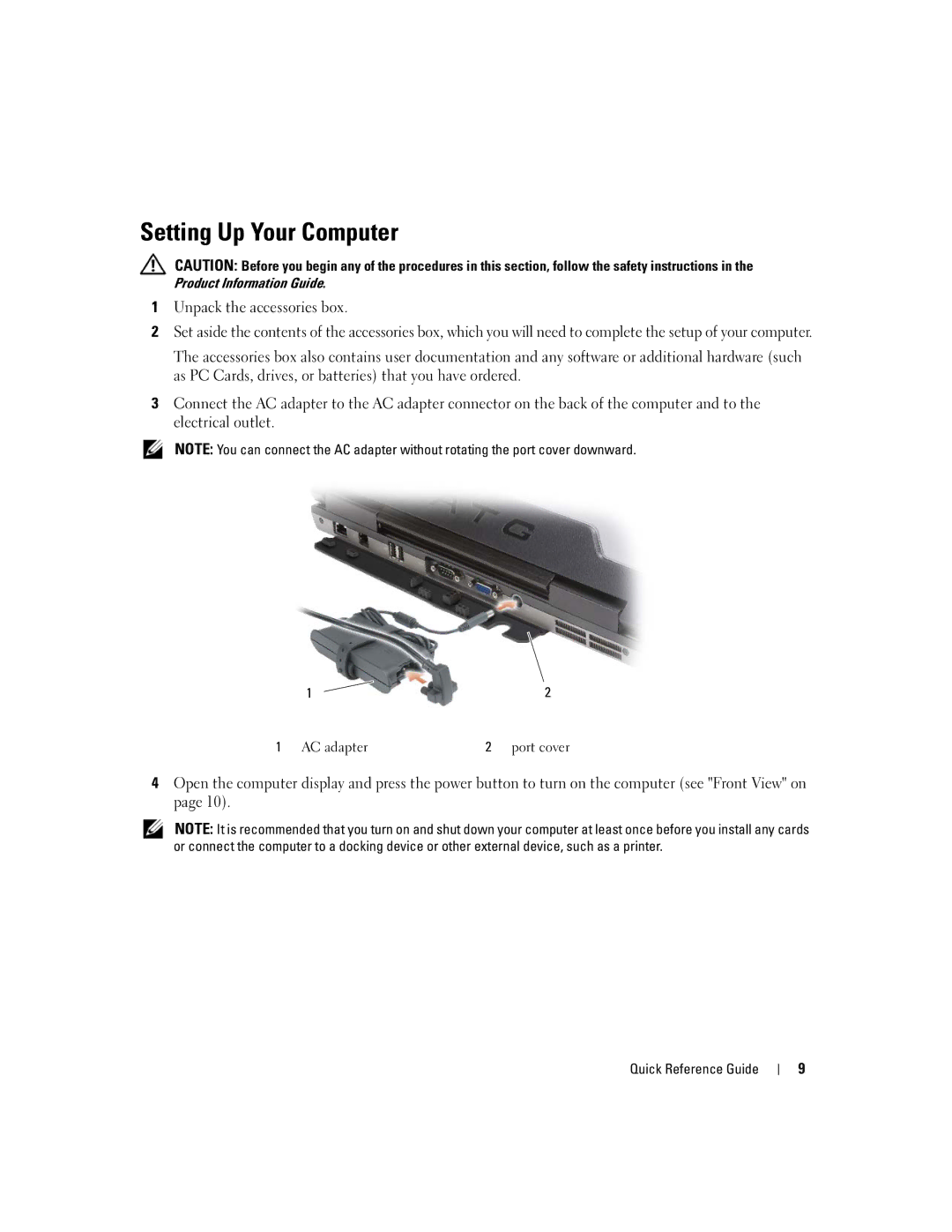 Dell ATG D620 manual Setting Up Your Computer, Unpack the accessories box 