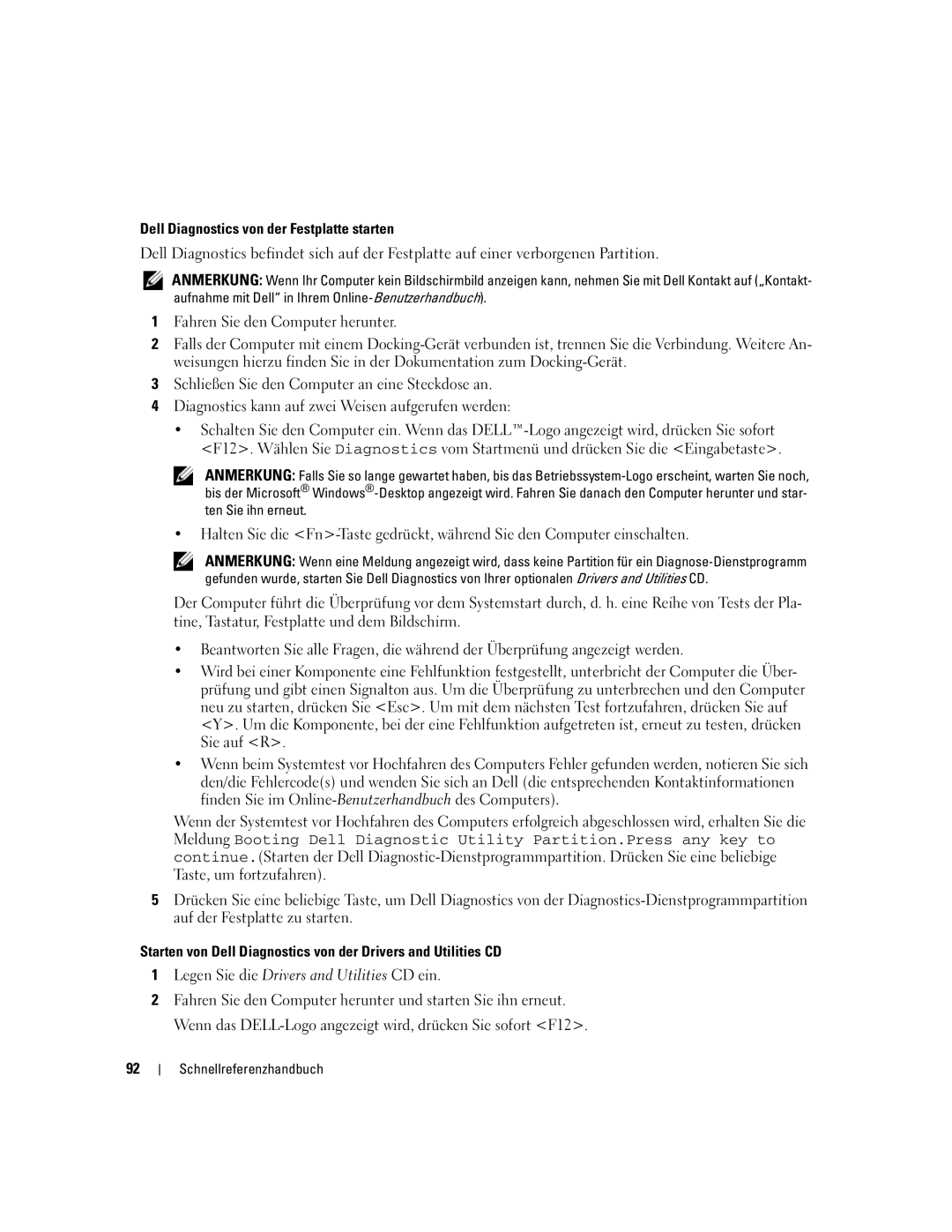 Dell ATG D620 manual Dell Diagnostics von der Festplatte starten 