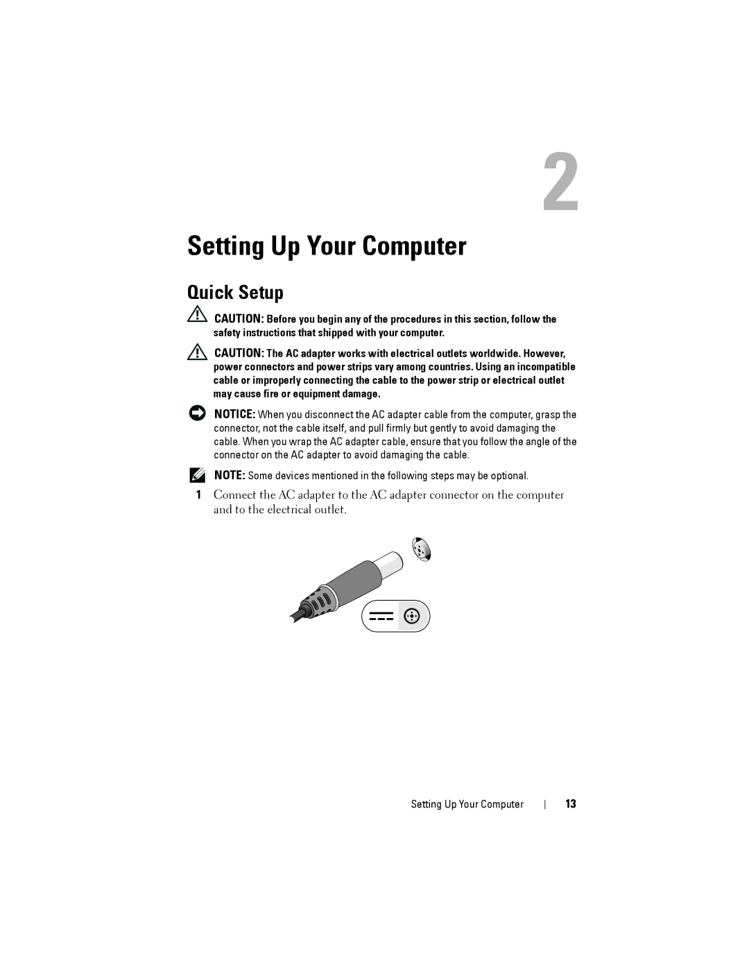 Dell NU229, ATG E6400, PP27L specifications Setting Up Your Computer, Quick Setup 