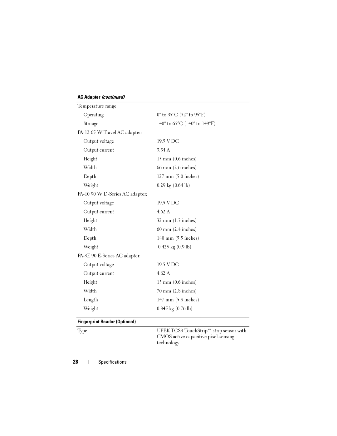 Dell NU229, ATG E6400, PP27L specifications Fingerprint Reader Optional 