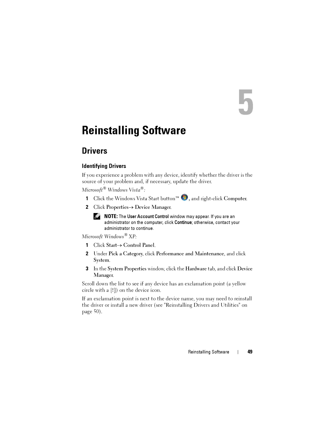 Dell NU229, ATG E6400, PP27L specifications Reinstalling Software, Identifying Drivers 