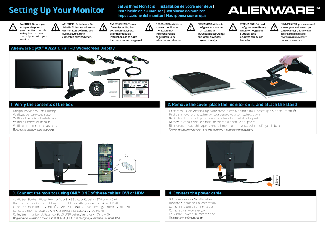 Dell T854P, AW2310 manual Setting Up Your Monitor, Connect the power cable, Sich die Sicherheitshinweise 