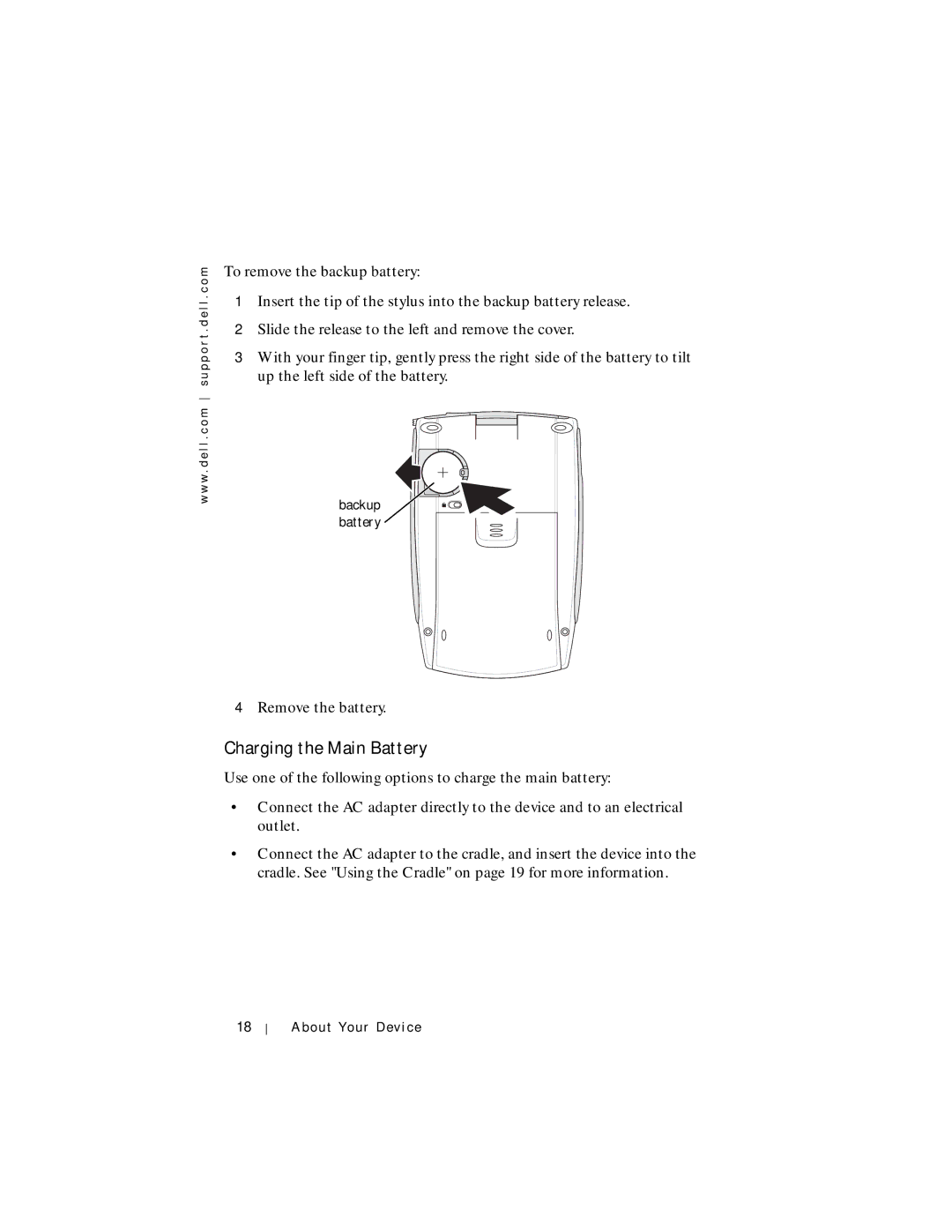 Dell Axim X5 manual Charging the Main Battery 