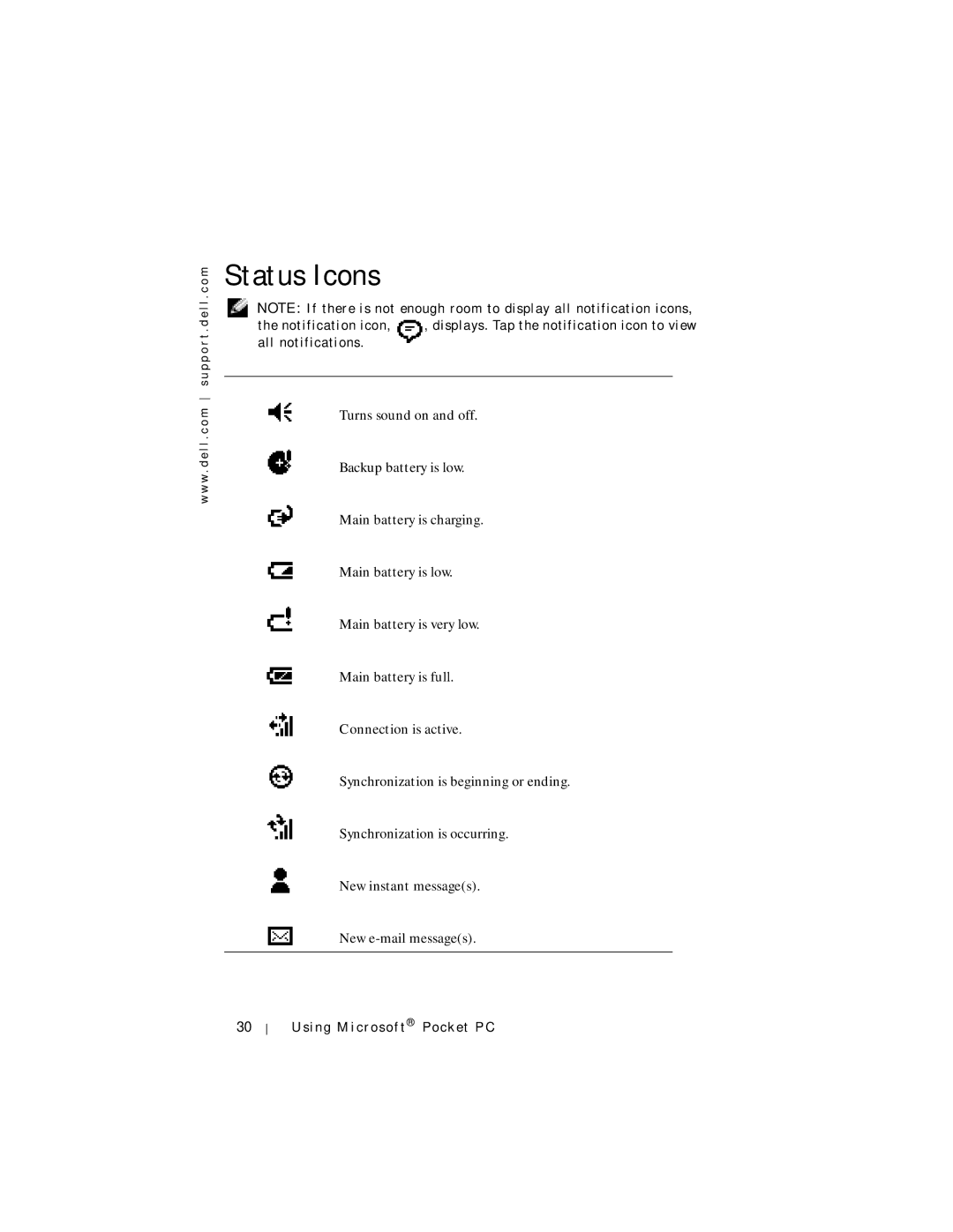 Dell Axim X5 manual Status Icons 