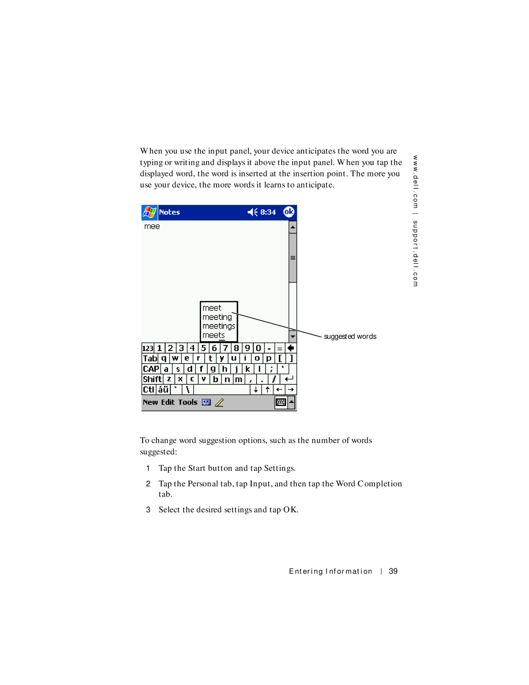 Dell Axim X5 manual Suggested words 