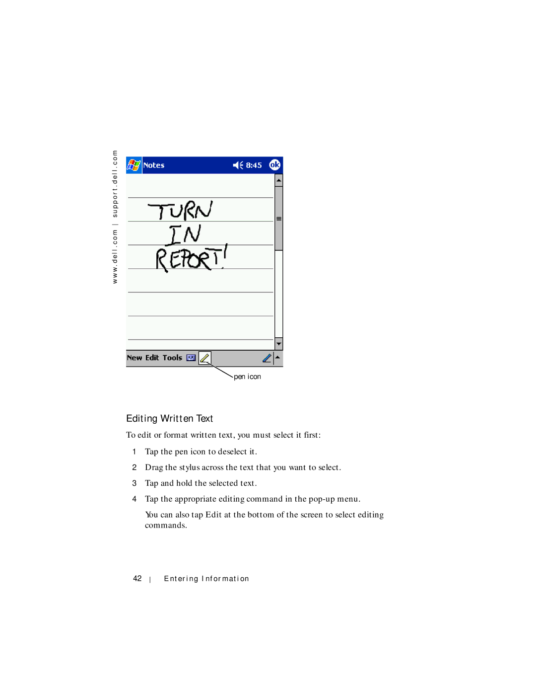 Dell Axim X5 manual Editing Written Text 