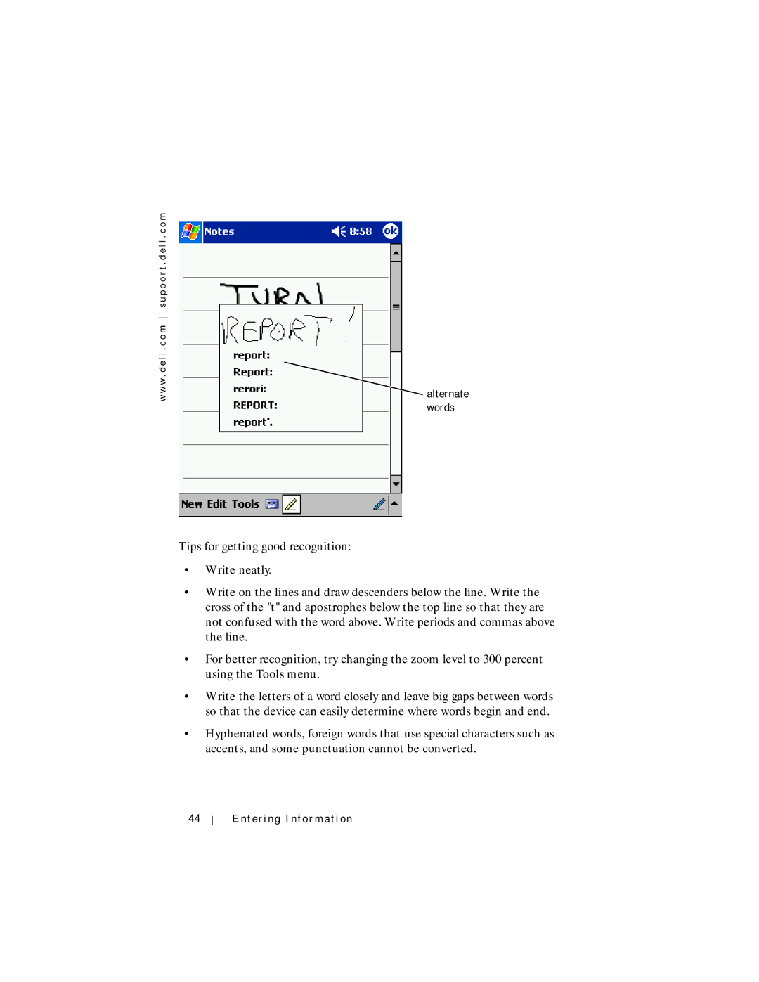 Dell Axim X5 manual Alternate words 