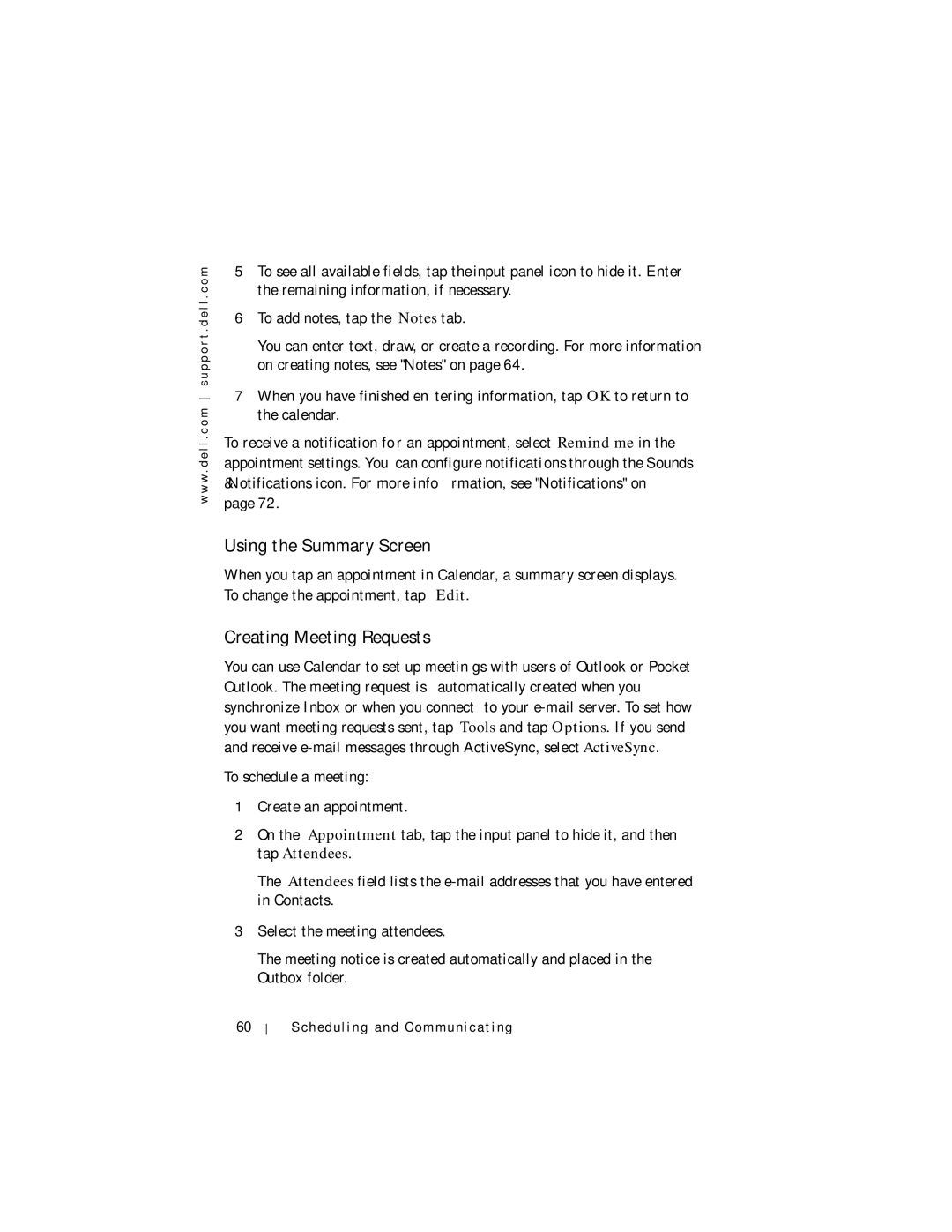 Dell Axim X5 manual Using the Summary Screen, Creating Meeting Requests 