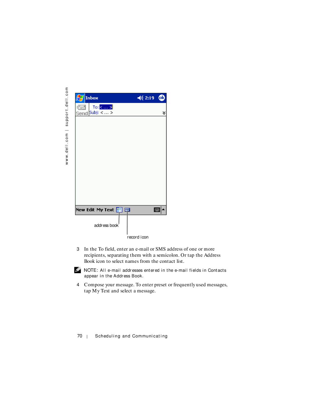 Dell Axim X5 manual Address book Record icon 