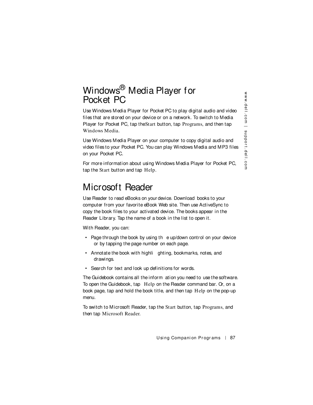 Dell Axim X5 manual Windows Media Player for Pocket PC, Microsoft Reader 