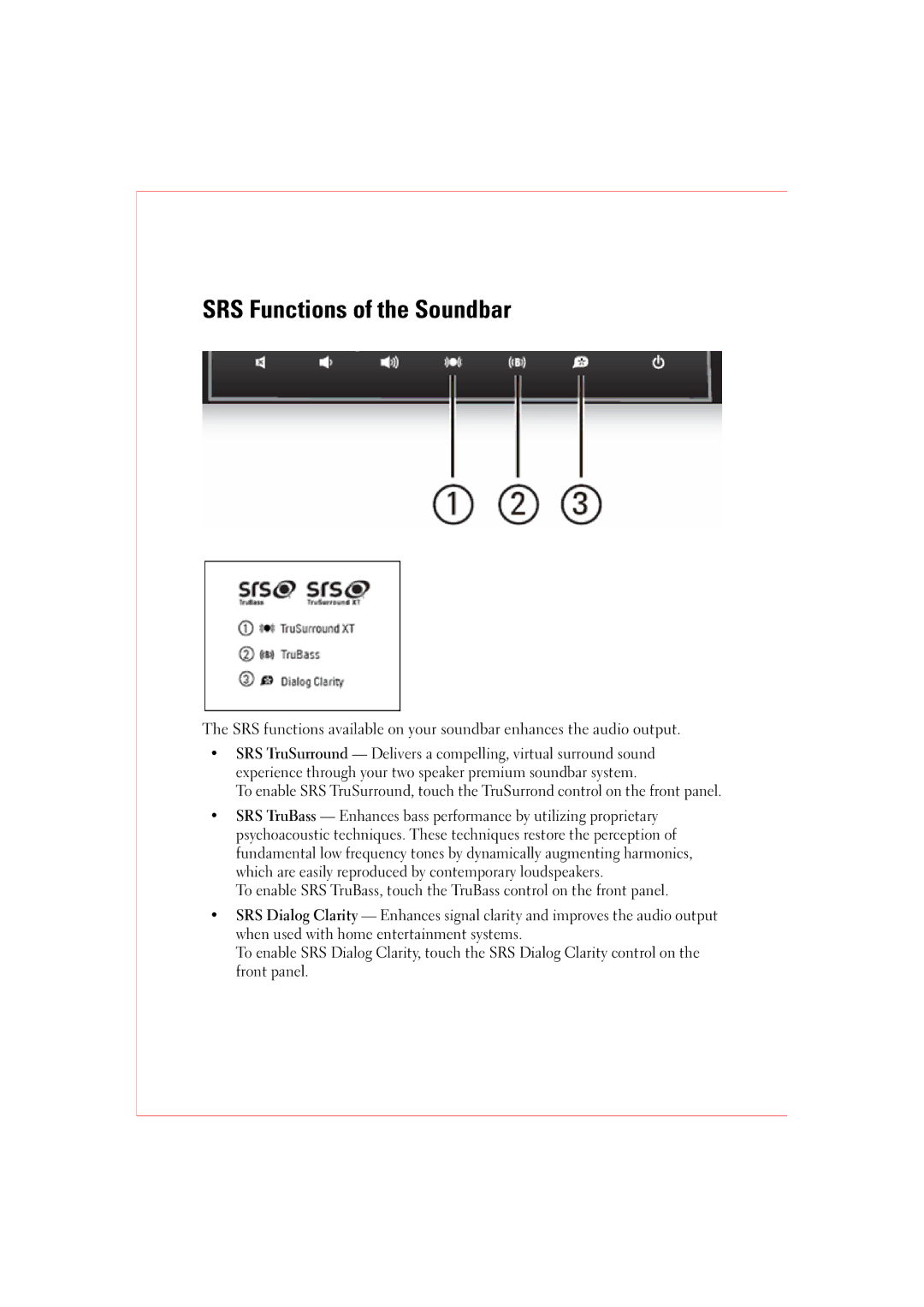 Dell AY511 manual SRS Functions of the Soundbar 