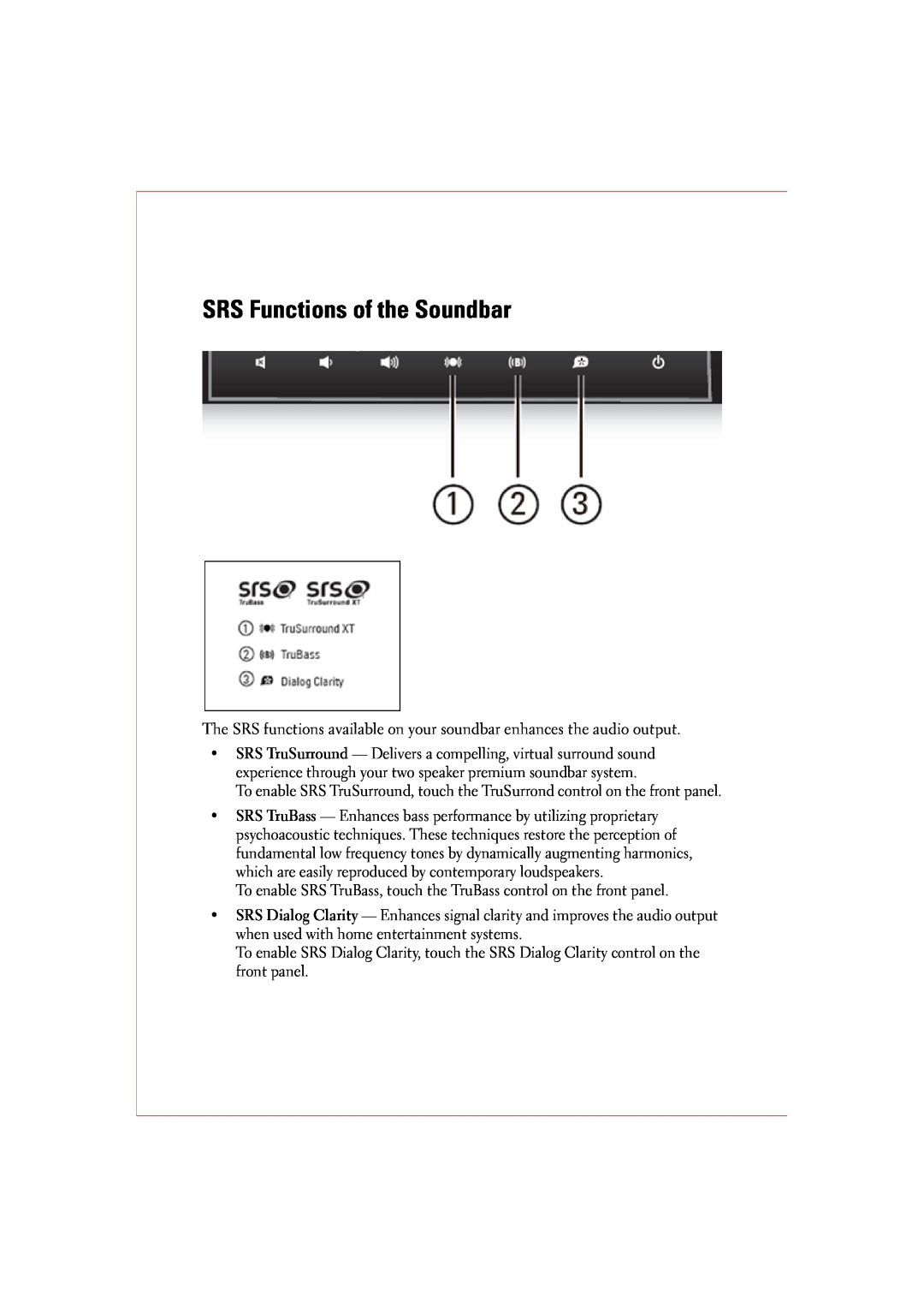 Dell AY511 manual SRS Functions of the Soundbar 