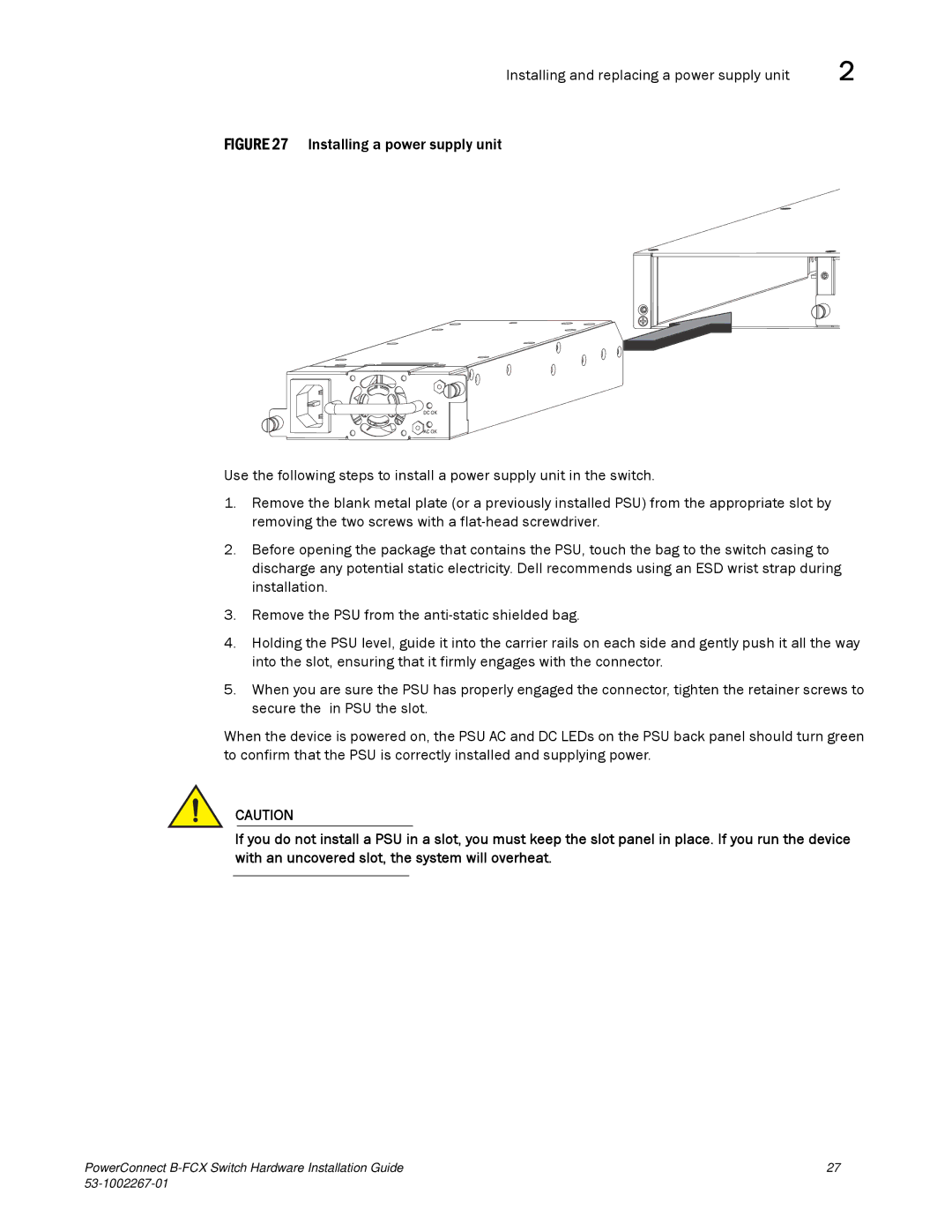 Dell B-FCX manual Installing and replacing a power supply unit 