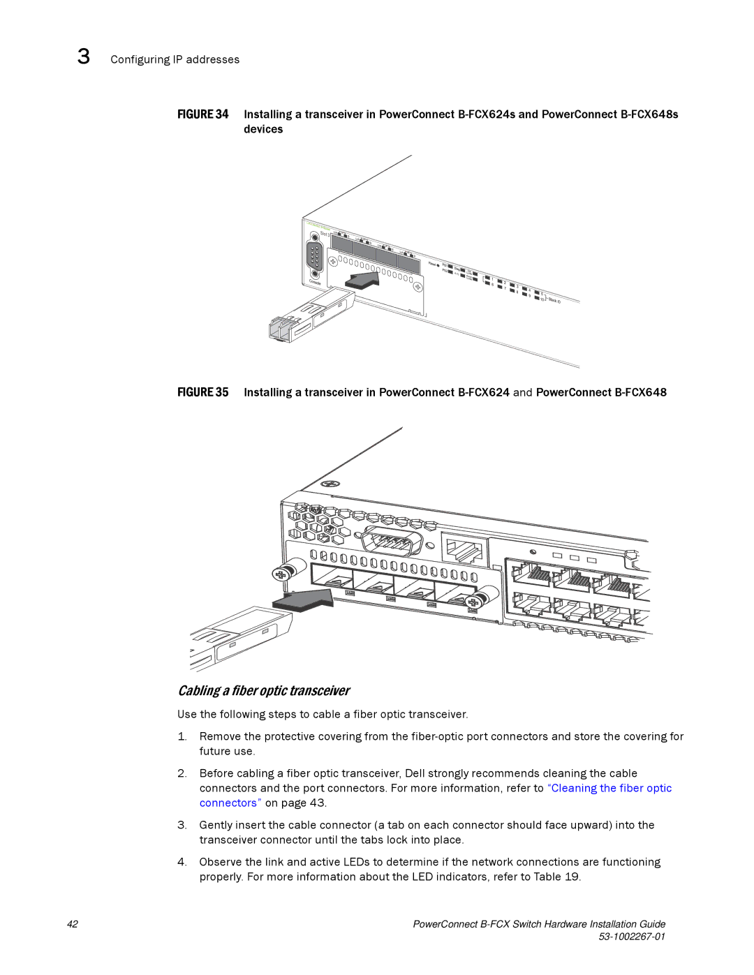 Dell B-FCX manual Cabling a fiber optic transceiver 