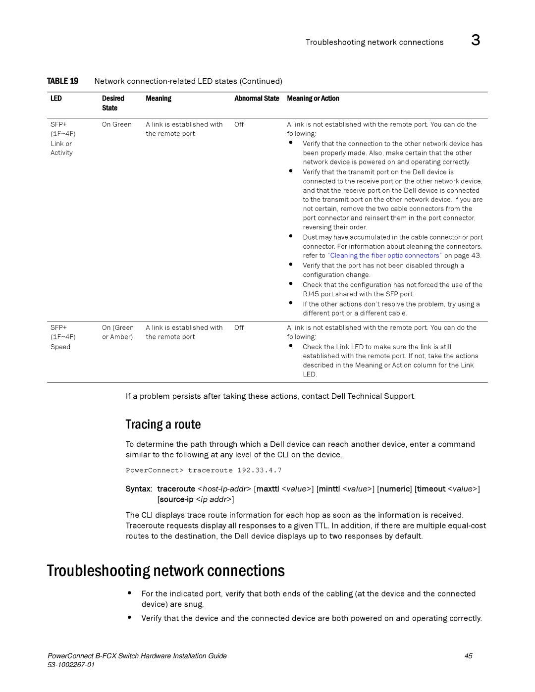 Dell B-FCX manual Troubleshooting network connections, Tracing a route 