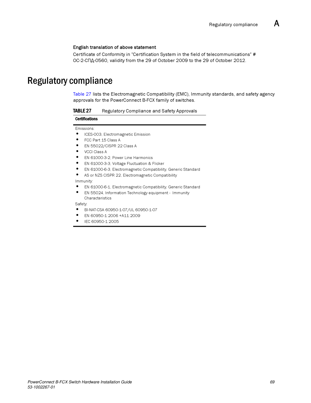 Dell B-FCX manual Regulatory compliance, Certifications 