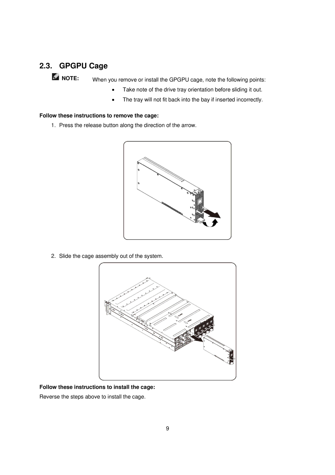 Dell C410x, B02S Gpgpu Cage, Follow these instructions to remove the cage, Follow these instructions to install the cage 