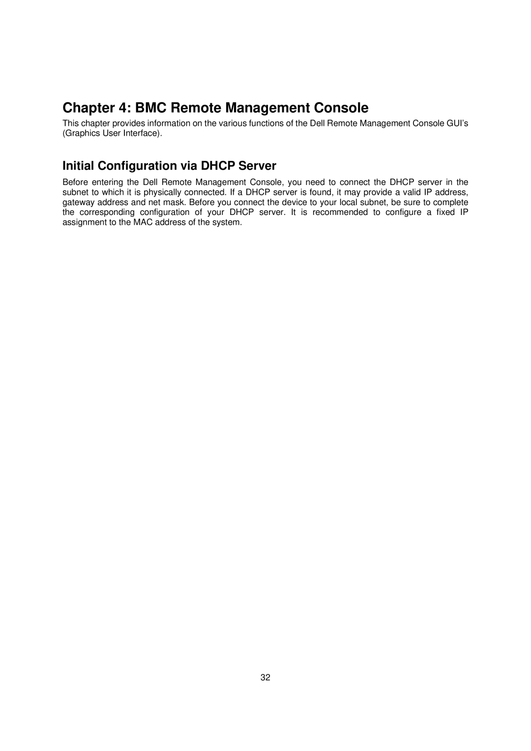 Dell B02S, C410x manual BMC Remote Management Console, Initial Configuration via Dhcp Server 