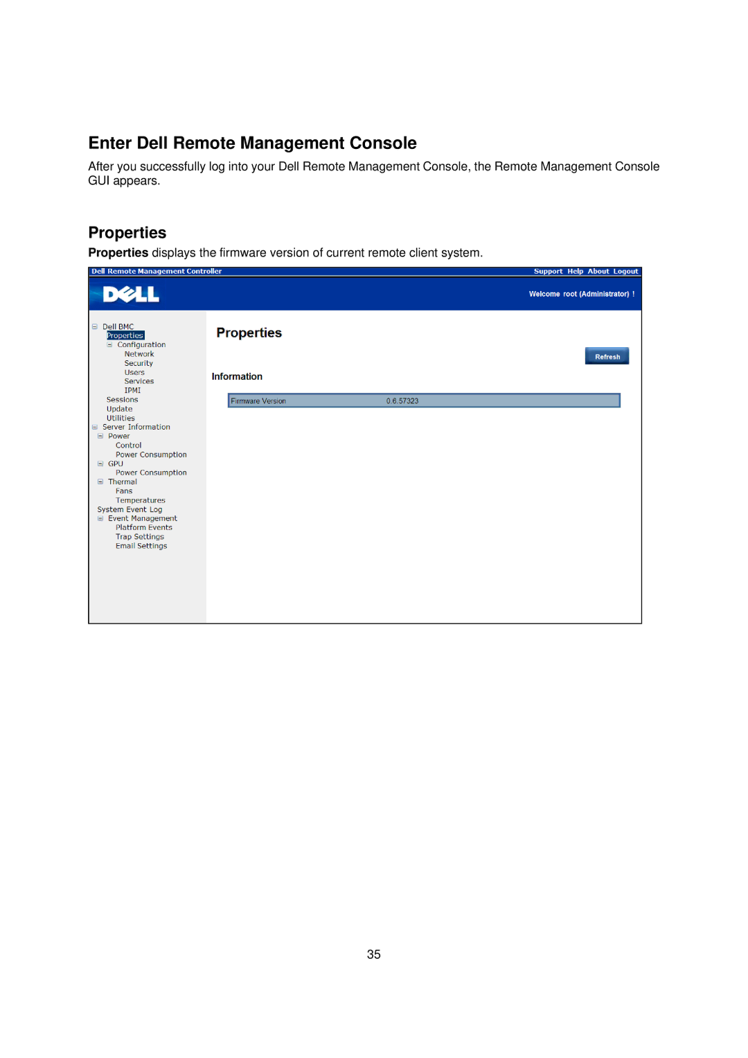 Dell C410x, B02S manual Enter Dell Remote Management Console, Properties 