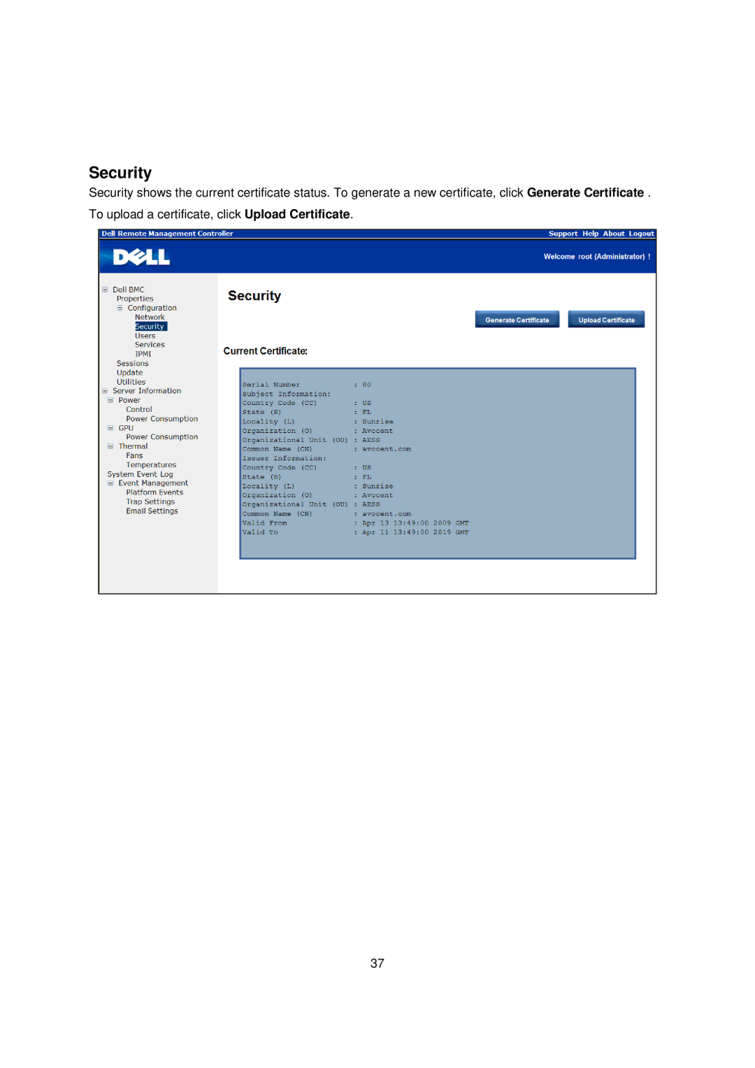 Dell C410x, B02S manual Security 