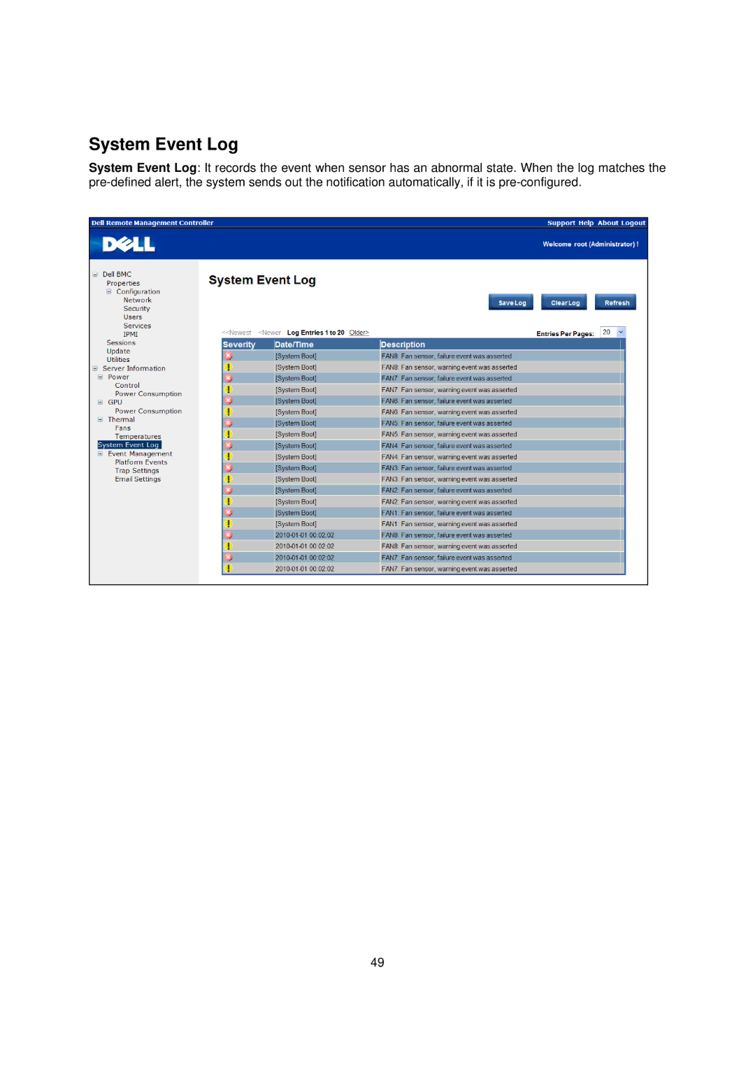 Dell C410x, B02S manual System Event Log 