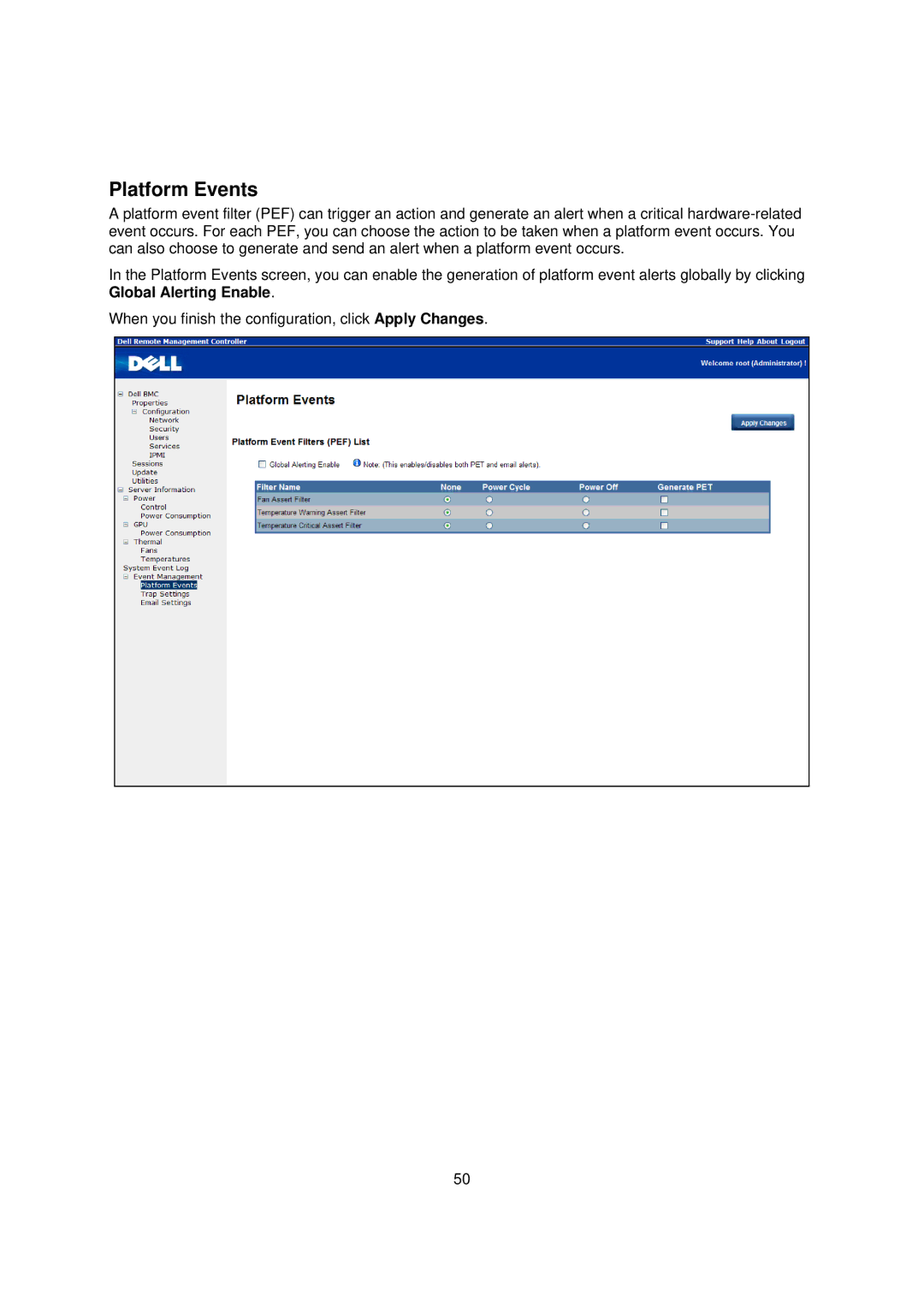 Dell B02S, C410x manual Platform Events 