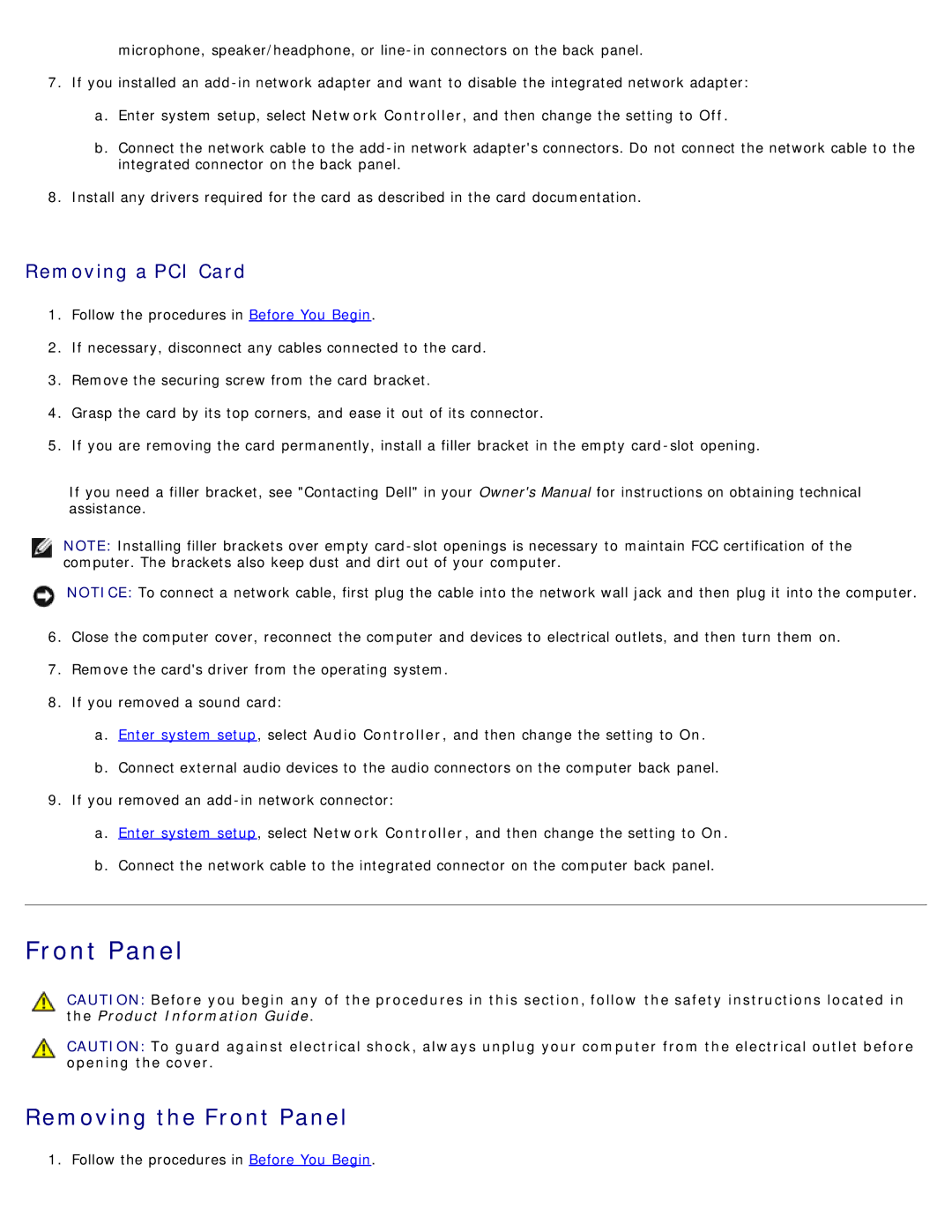 Dell B110 service manual Removing the Front Panel 