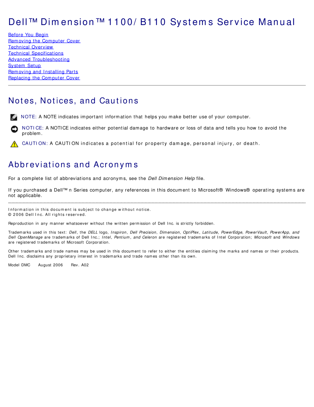 Dell B110 service manual Abbreviations and Acronyms 