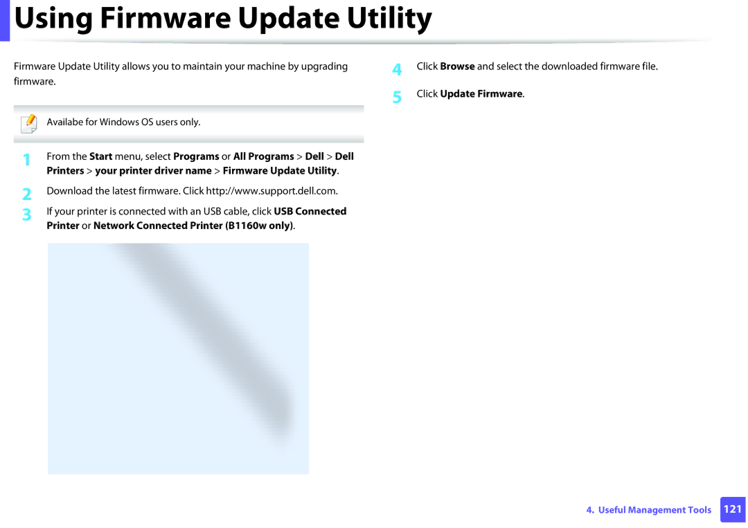 Dell B1160 Using Firmware Update Utility, Click Browse and select the downloaded firmware file, Click Update Firmware 