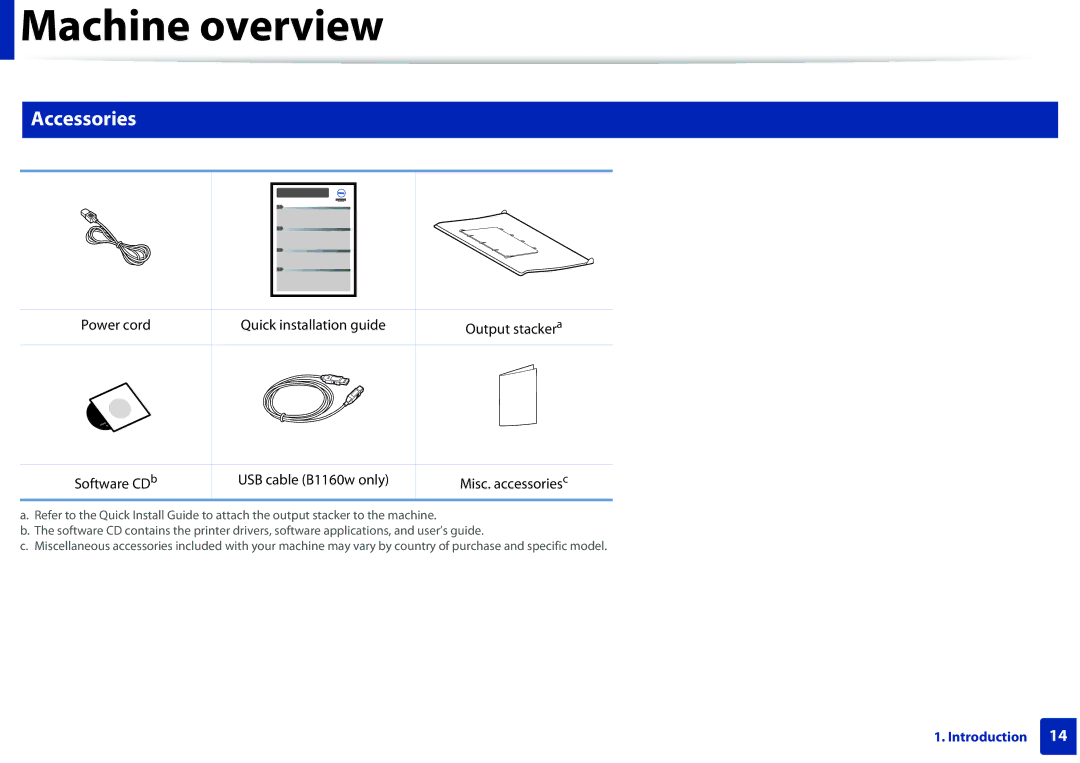 Dell B1160W manual Machine overview, Accessories 