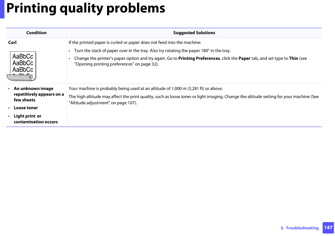 Dell B1160W manual Condition Suggested Solutions Curl, An unknown image, Repetitively appears on a, Few sheets 