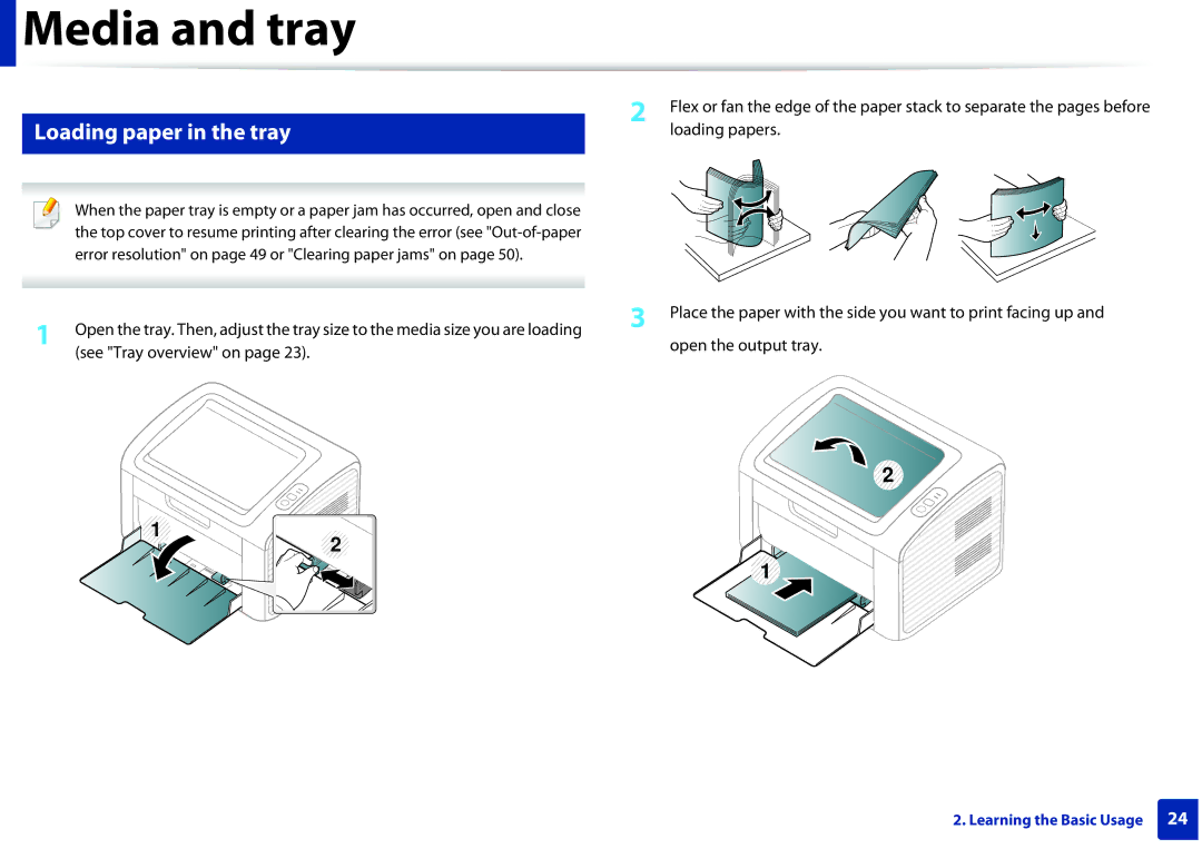 Dell B1160W manual Loading paper in the tray, Open the output tray, See Tray overview on 