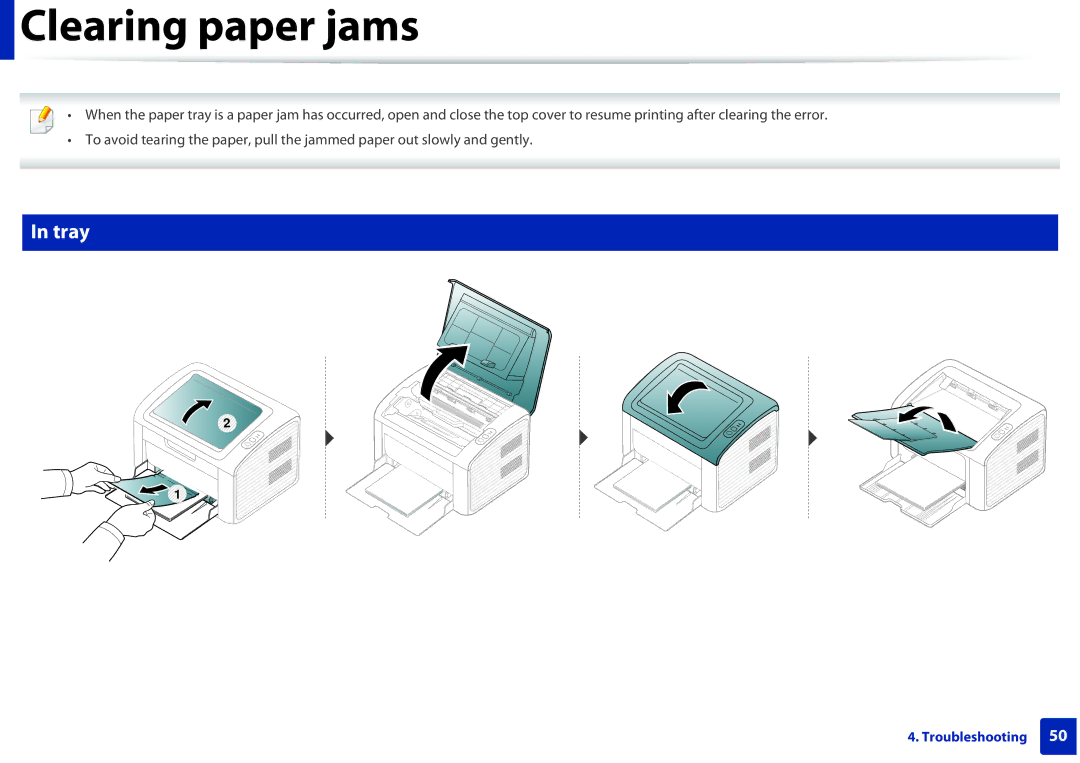 Dell B1160W manual Clearing paper jams, Tray 