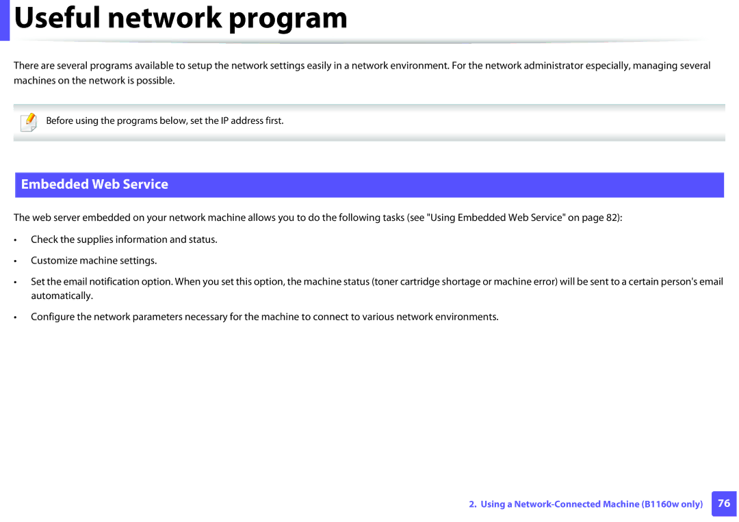 Dell B1160W manual Useful network program, Embedded Web Service 