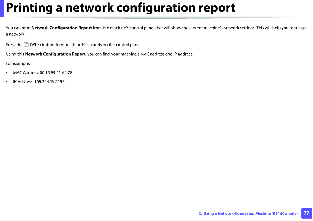 Dell B1160W manual Printing a network configuration report 