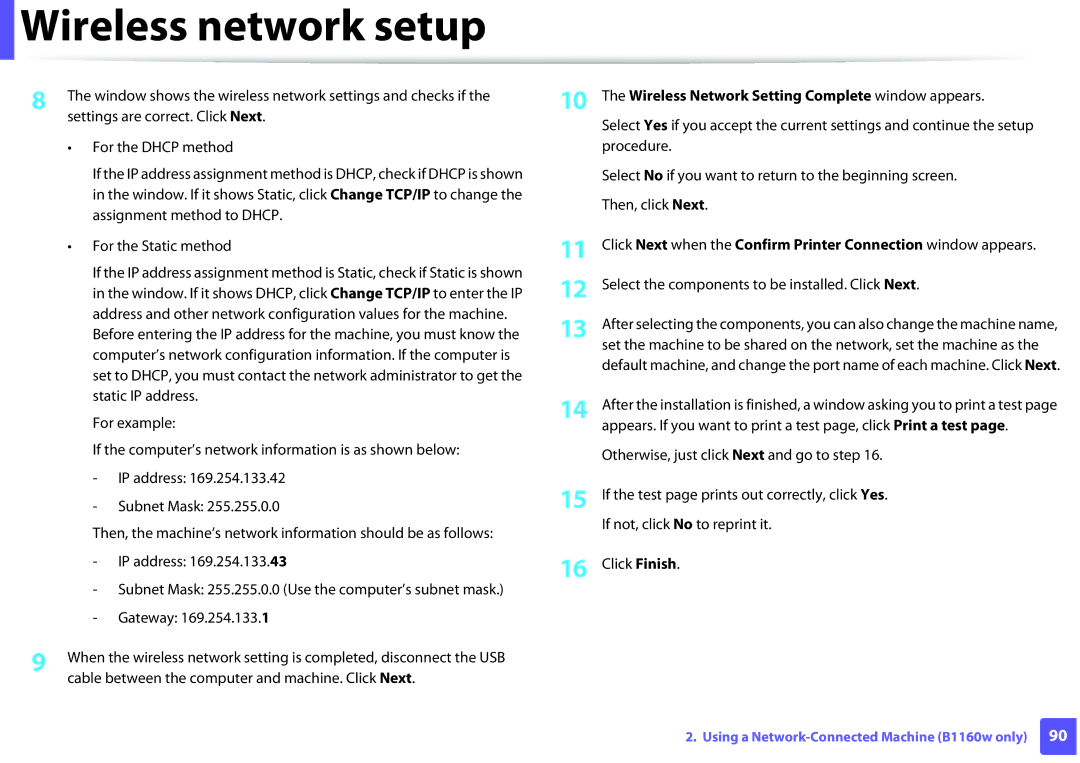 Dell B1160W manual Wireless Network Setting Complete window appears 