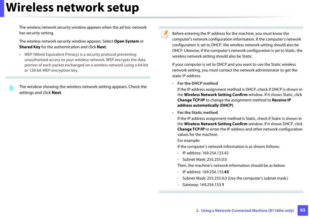 Dell B1160W manual For the Dhcp method 